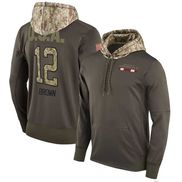 Nike Cardinals 12 Jaron Brown Men's Olive Salute To Service Pullover Hoodie